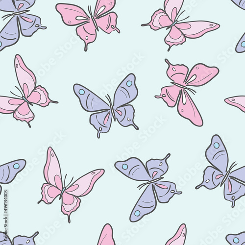 Canvas Print Vector butterfly seamless repeat pattern design background.