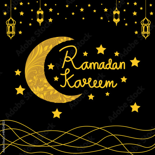 Sticker Ramadan Kareem Banner Vector Illustration