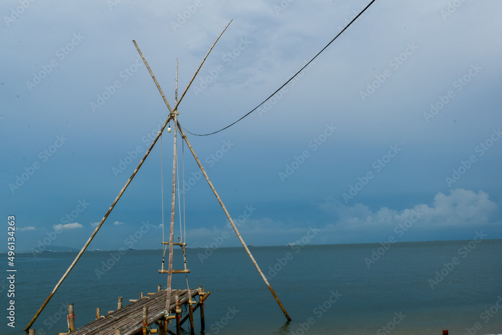 bamboo swing by the sea beautiful natural blue sky background