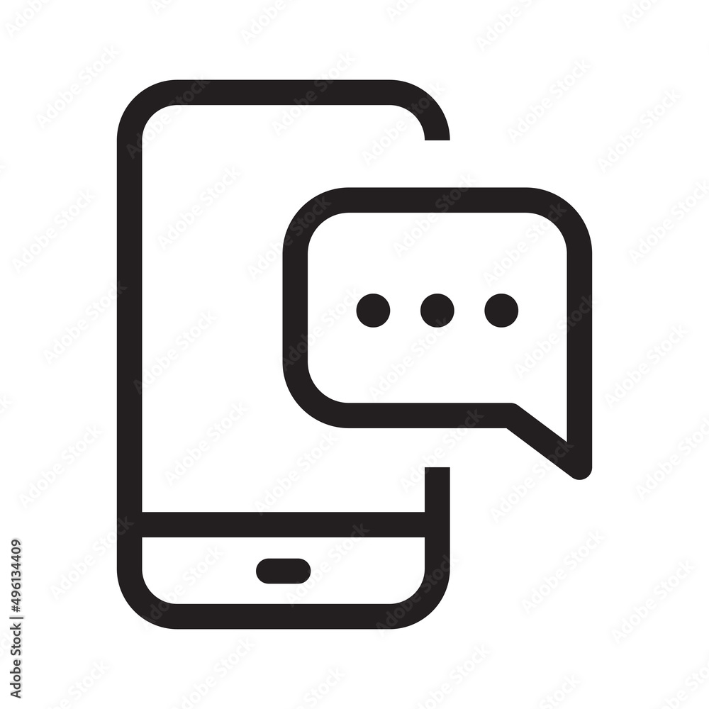 Smartphone and message icon in outline style on white background. Smartphone and message icon in outline style on white background.