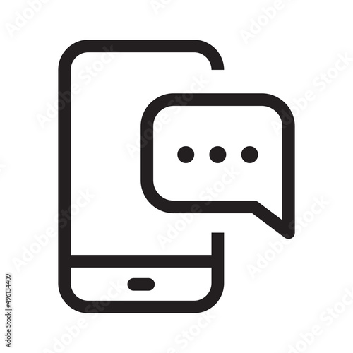 Smartphone and message icon in outline style on white background.