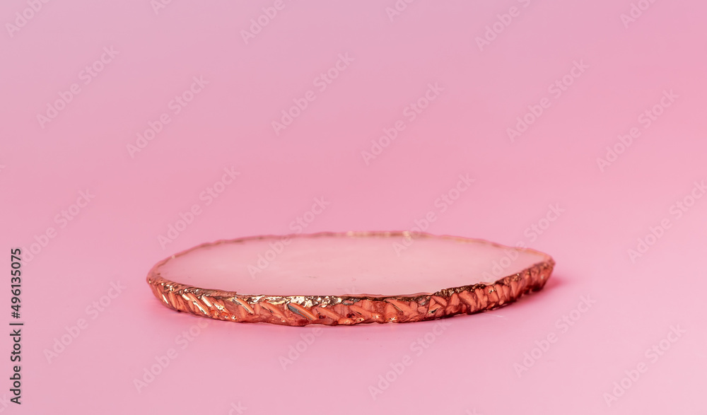 Product pedestal on pink background. Podium in minimalistic style. Showcase for goods. High quality photo Product pedestal on pink background. Podium in minimalistic style. Showcase for goods. High quality photo