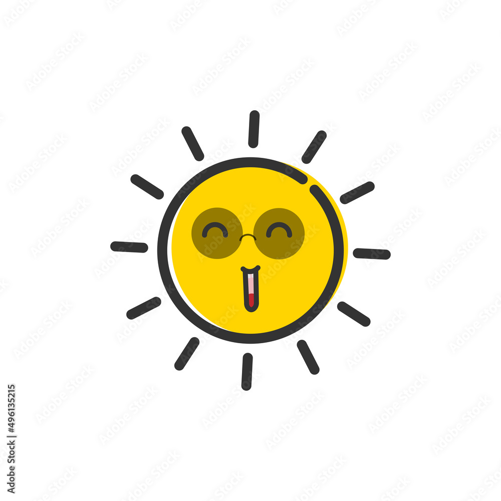 Happy color bright sun shine with sun glasses, summer time icon