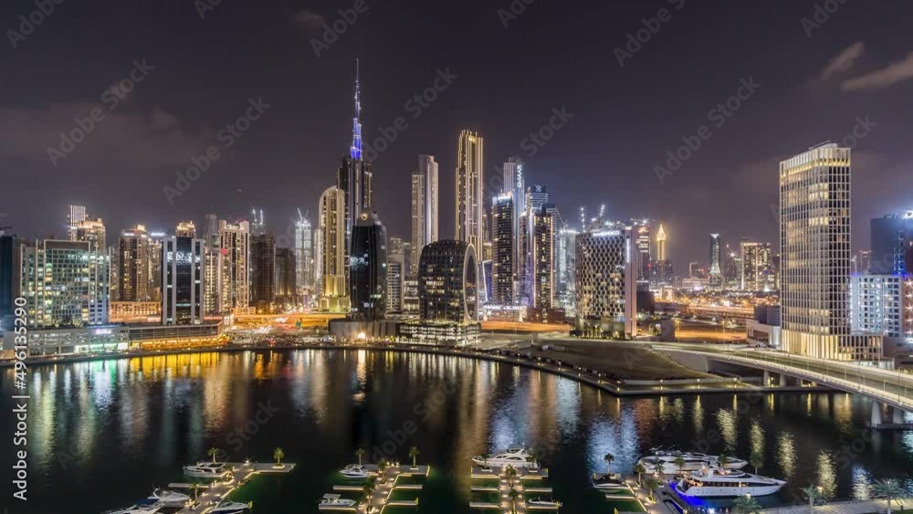 Evening time lapse shot of down town in dubai city, United Arabs Emirates Evening time lapse shot of down town in dubai city, United Arabs Emirates