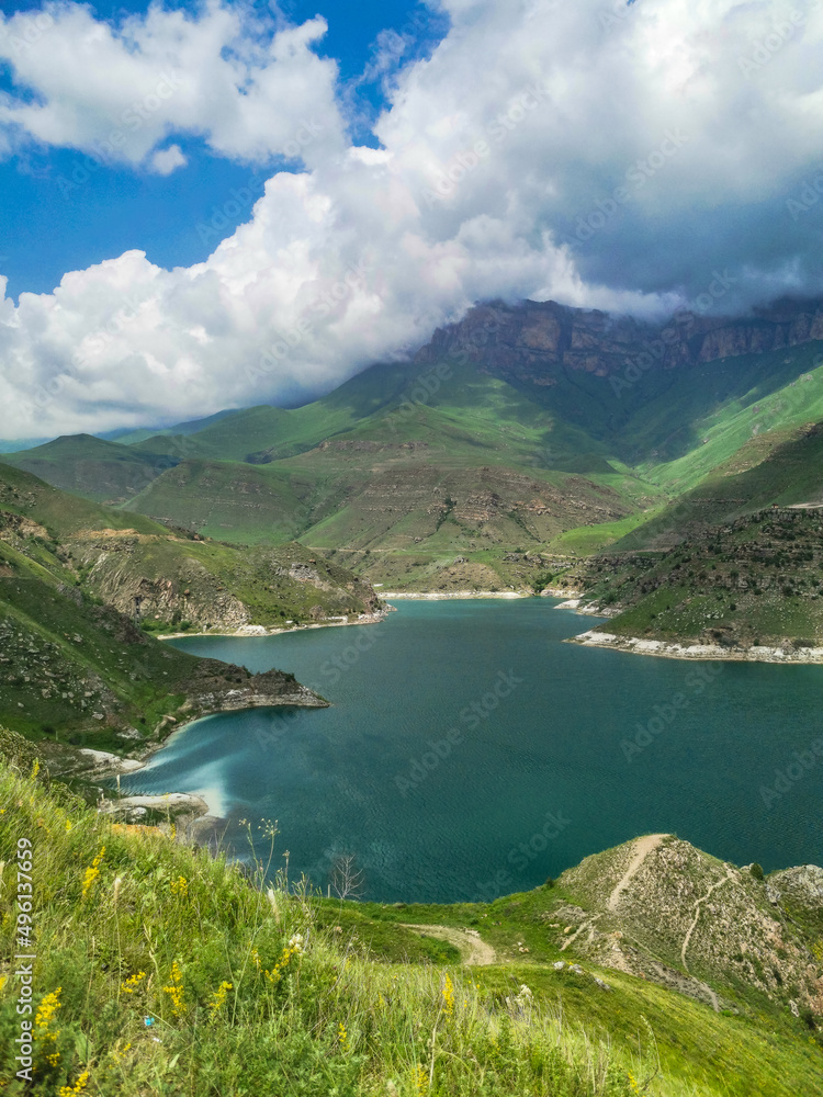 Mountain lake Gizhgit in Kabardino-Balkaria. Elbrus region of Russia.
