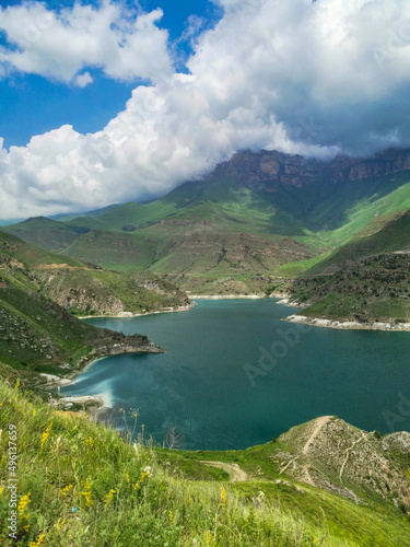 Mountain lake Gizhgit in Kabardino-Balkaria. Elbrus region of Russia.