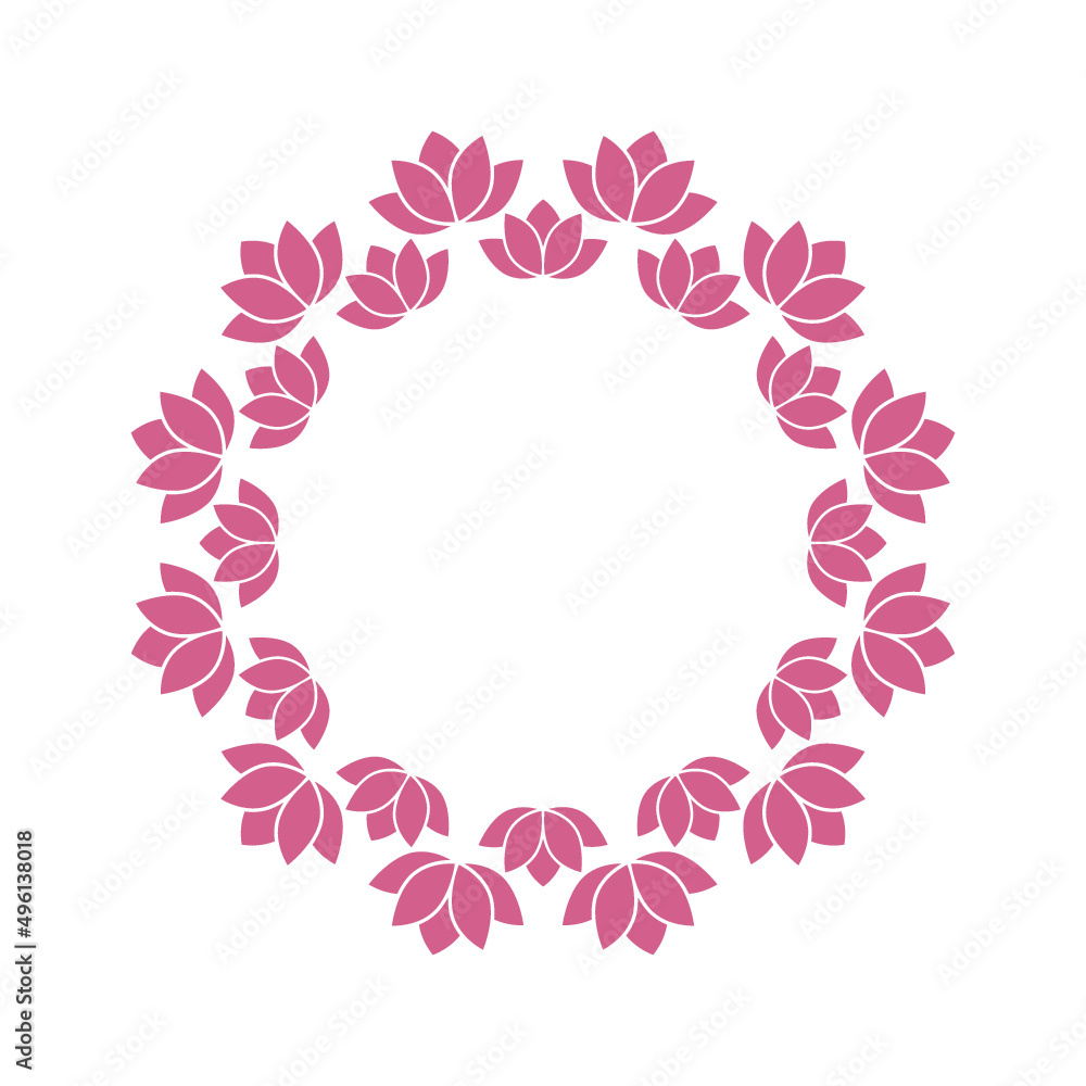 Lotus flowers arranged in circular frame isolated on white background