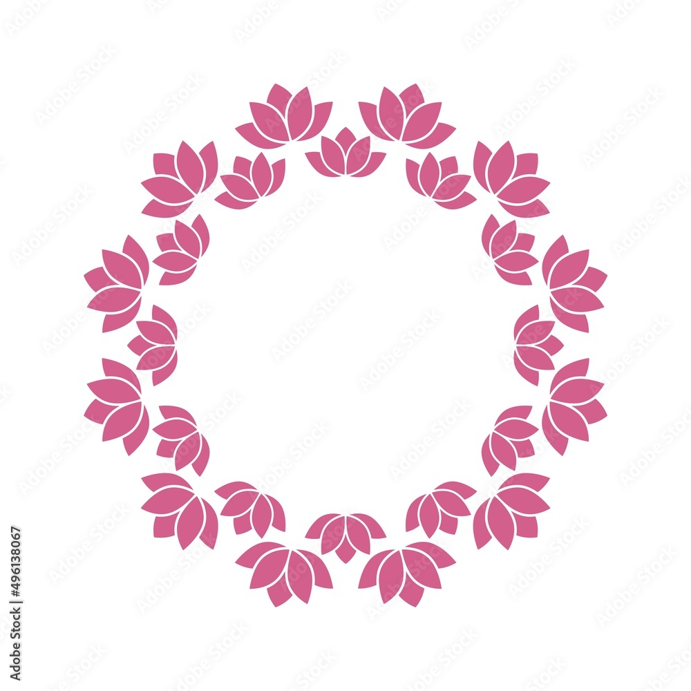 Lotus flowers arranged in circular frame isolated on white background Lotus flowers arranged in circular frame isolated on white background