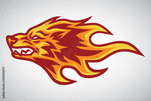 Fotografie, Obraz Snarling Wolf Fire Flame Burning Logo Esports Sports Mascot Design Vector Illust