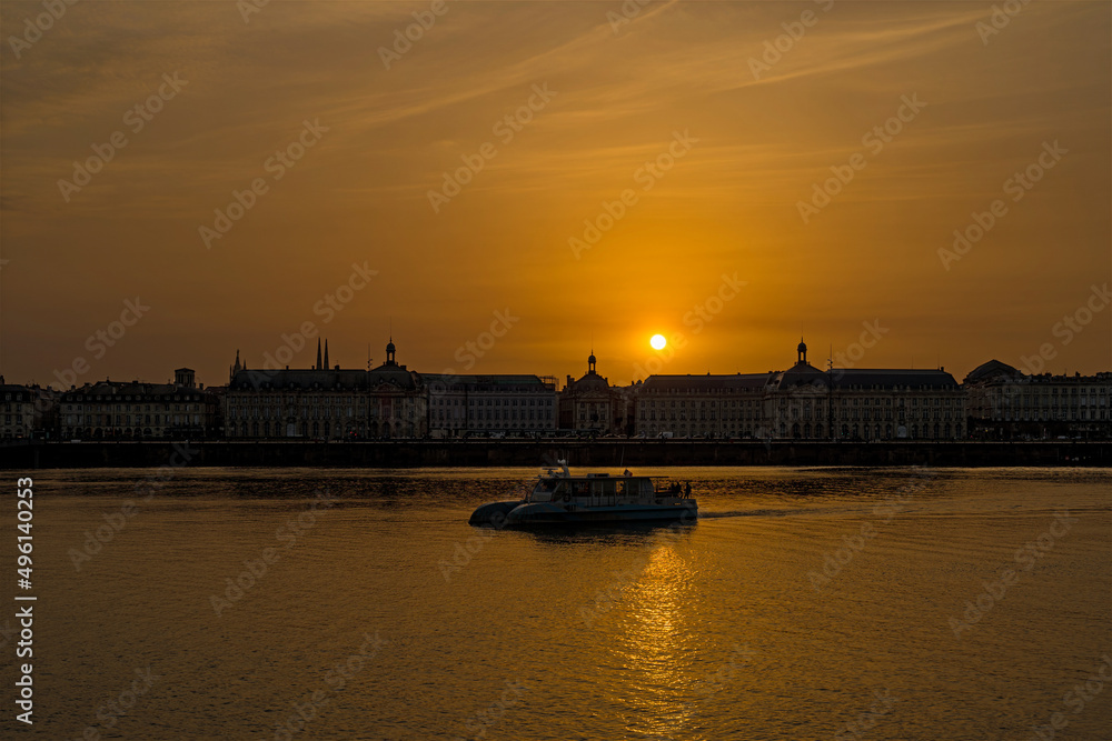 Bordeaux at Sunset With Boats and Famous Bourse Place