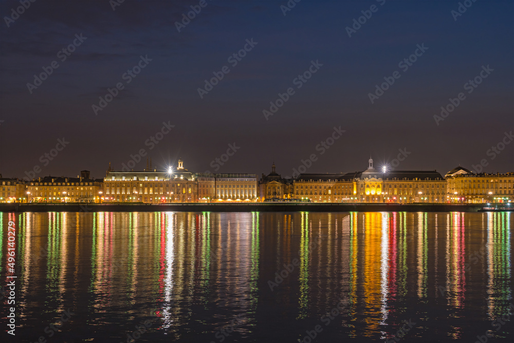 Night Scenery in Bordeaux With Bourse Place and Garonne River