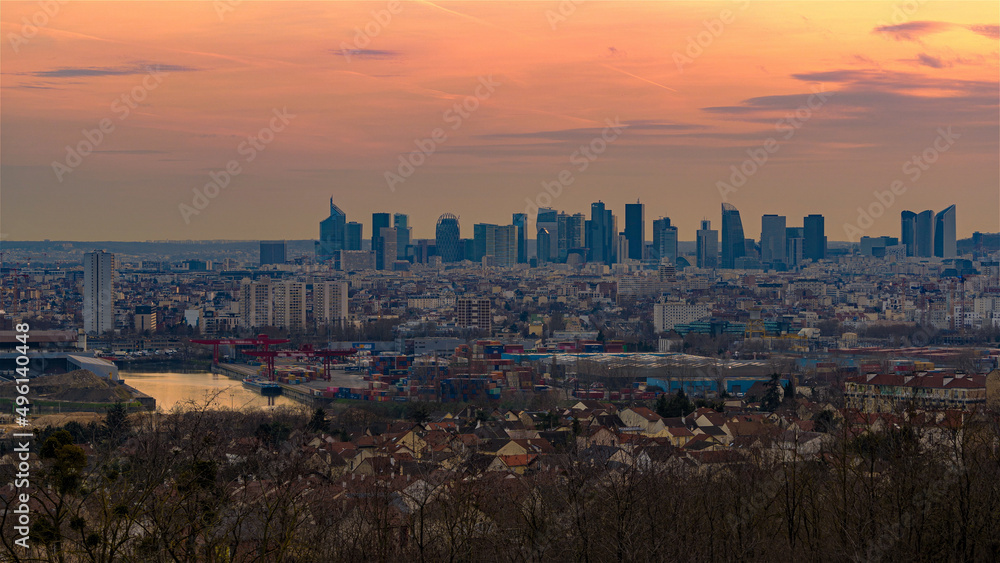Sunset Over La Defense Business District Paris From Above
