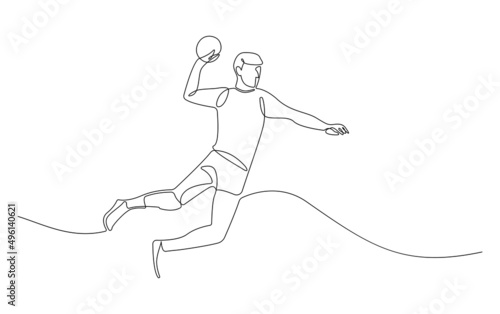 Continuous line Handball player vector.
