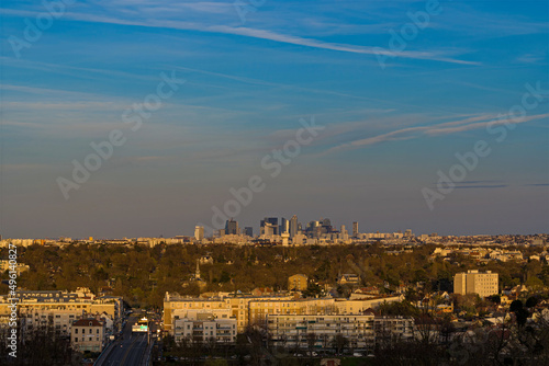 Sunset Over Skyline of La Defense Business District at Paris