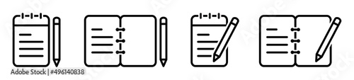 Black notebook and pen set icon symbol, vector illustration