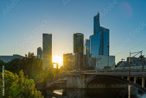 Sun Shine Over La Defense Business District Skyline With Seine River