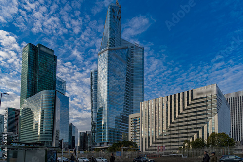 La Defense Business District at Day Under Cloudy Sky Buildings and Reflections