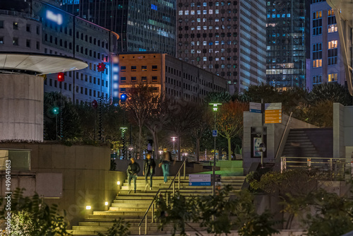 Peoples Arriving at La Defense Business District at Night Buildings and Towers © Loic Timelapse