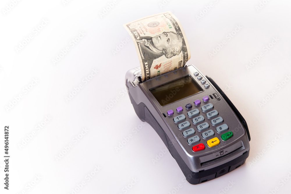 In the POS-terminal for non-cash payment, instead of a check tape, the US dollar In the POS-terminal for non-cash payment, instead of a check tape, the US dollar