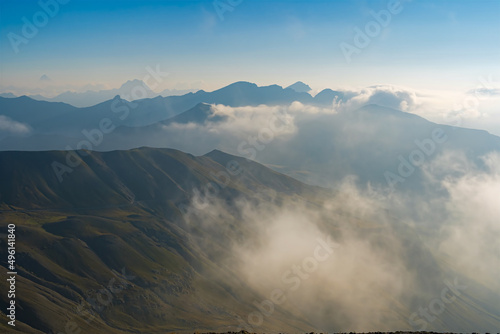 French Alps Mountains With Mist at Sunrise