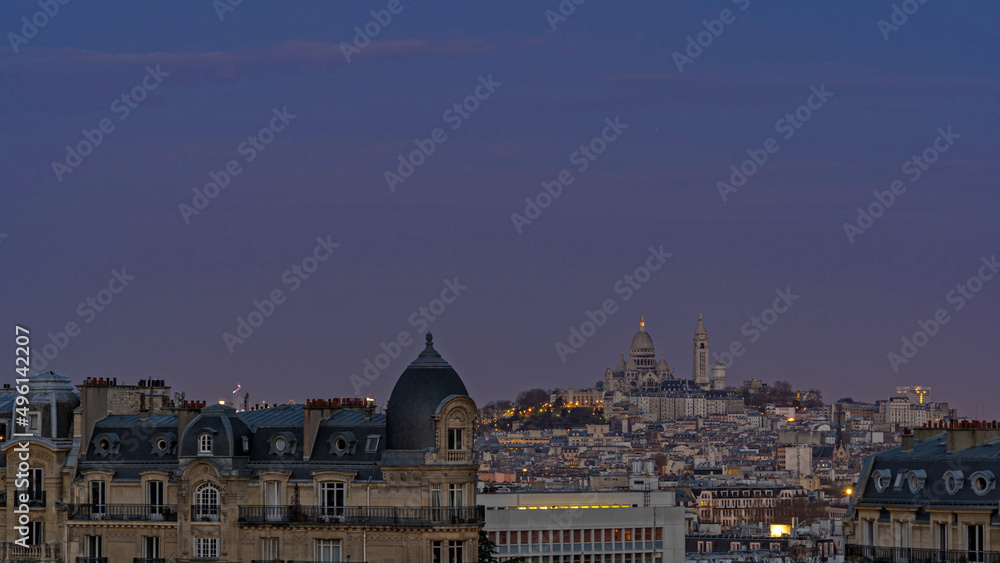 Dawn Over Sacred Heart Basilica in Paris From Above