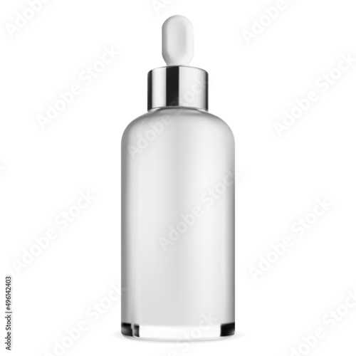 Serum bottle mockup. Cosmetic essence containerLuxury face care beauty water with vitamin, vector illustration. Aging facial treatment liquid bottle with pipette. Essential oil extract