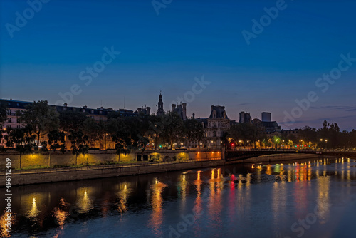 Paris Center With Seine River Historical Buildings and City Hall at Dawn