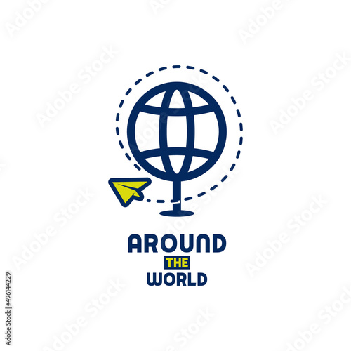 Globe, Paper Plane And Airplane Trail For Around The World Logo Design Inspiration