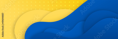 Blue banner background with orange and yellow color wave composition in abstract. Vector abstract graphic design banner pattern background template illustration.