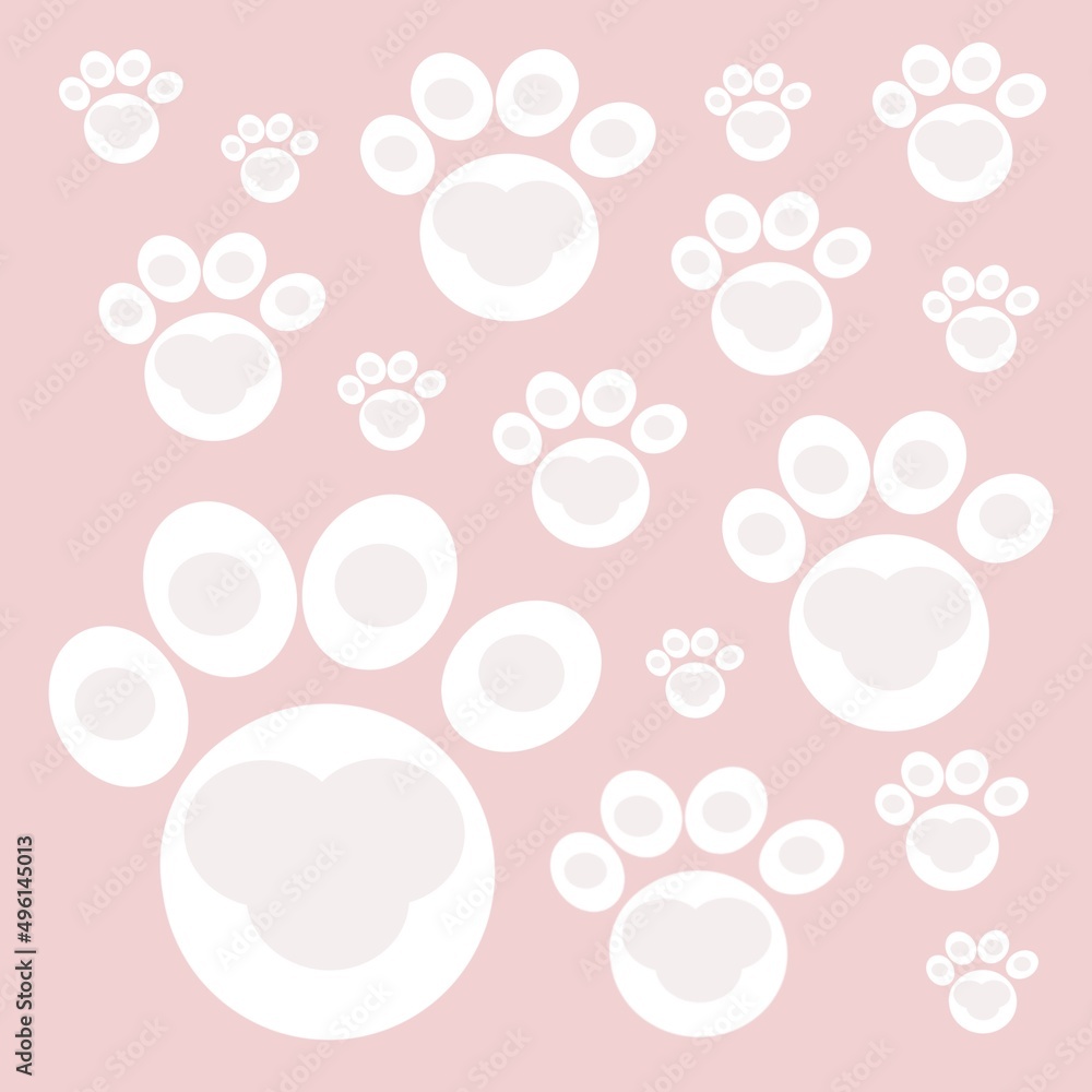 white footprints of a cat or dog on orange white footprints of a cat or dog on orange