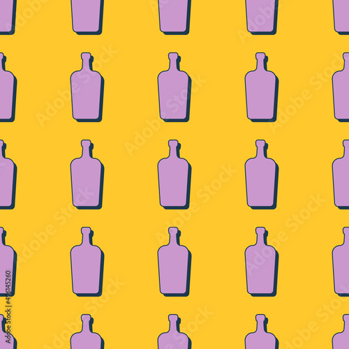 Liquor bottles seamless pattern. Line art style. Outline image. Colored repeat template. Party drinks concept. Illustration on color background. Flat design style for any purposes