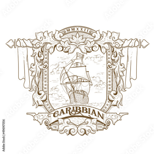 Coat of arms ship classic emblem template crest photo