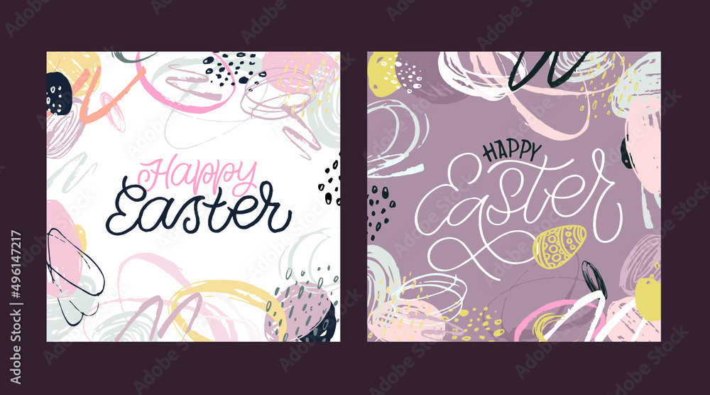 Happy Easter Day - cute lettering postcard. Easter template background. Pattern Background.