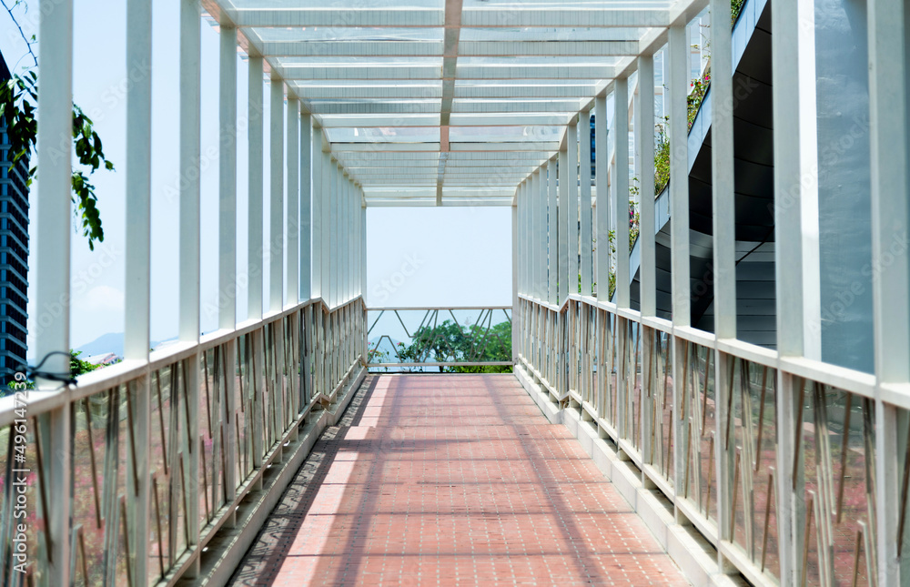 Obraz premium Close up of empty footbridge corridor