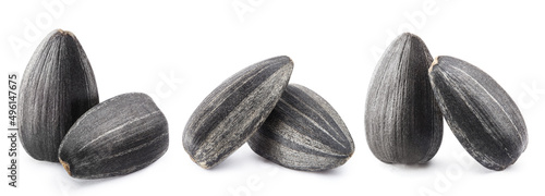 Set of delicious sunflower black seeds, isolated on white background
