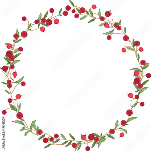 Cranberry Sprigs Round Background Wreath or Frame