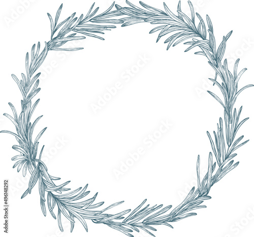 Rosemary Hand Drawn Round Background Wreath or Frame