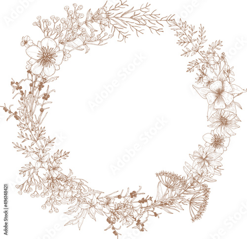 Decorative Vintage Wreath with Flowers or Round Frame