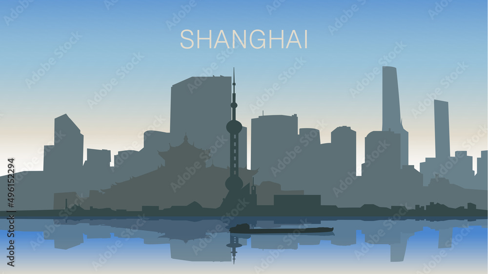 The silhouettes of Shanghai in blue colors