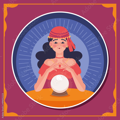 fortune teller looking a crystal ball
