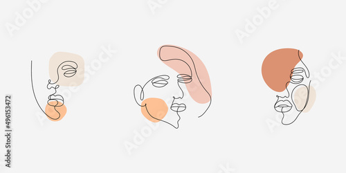Female face line art. Abstract woman line art elements. Minimalist linear illustration.