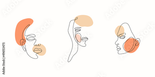 Female face line art. Abstract woman line art elements. Minimalist linear illustration.
