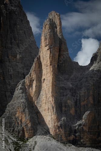 Summit of the small Three Peak mountain in the Dolomite Alps in South Tyrol, Italy.