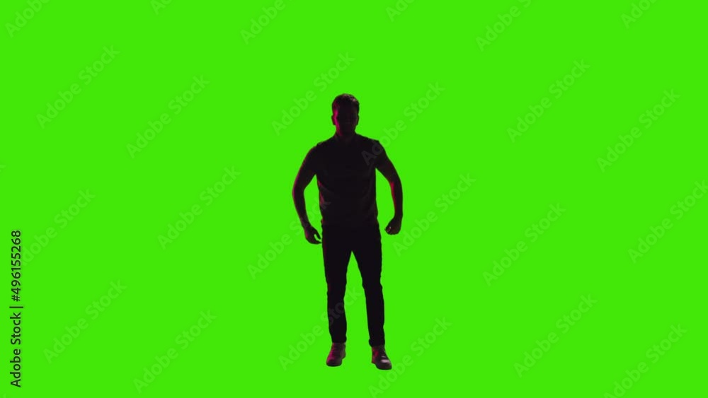 A happy man is dancing and jumping in front of disco light on greenscreen A happy man is dancing and jumping in front of disco light on greenscreen