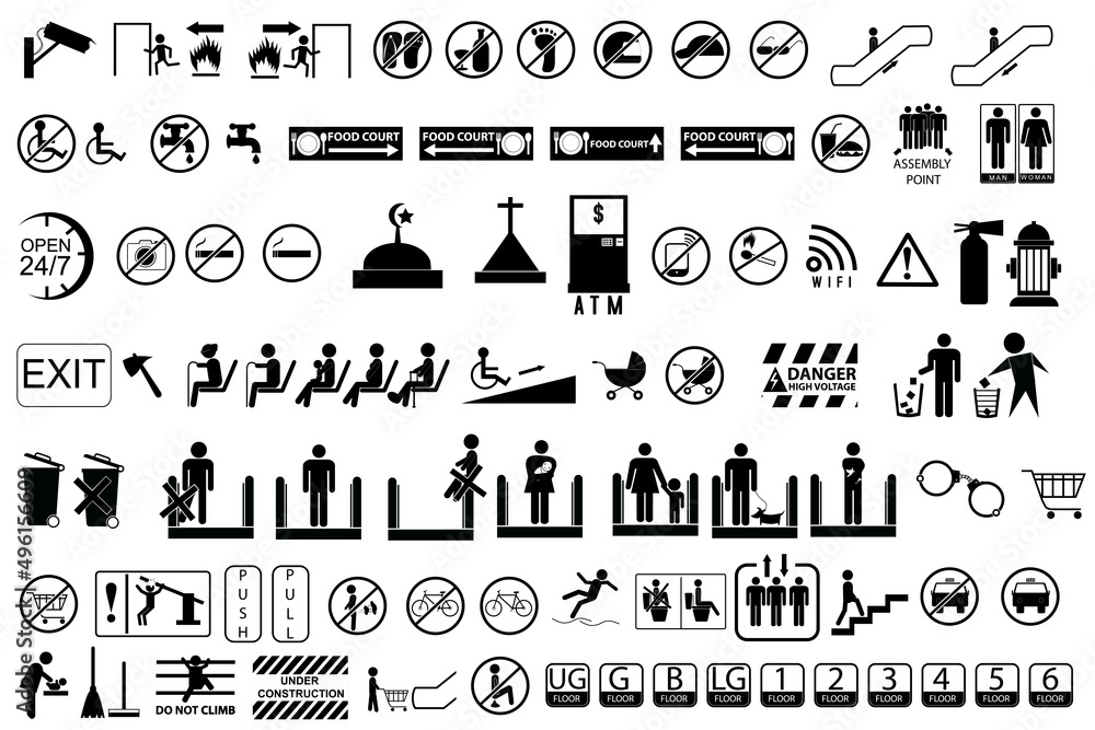 Simple Set Vector Black Sign at Public Area, isolated on white background Simple Set Vector Black Sign at Public Area, isolated on white background