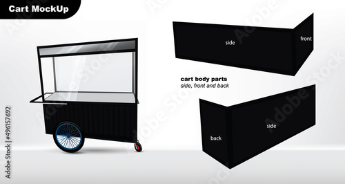 MockUp Cart for selling food. Black traditional wagon. Cart body design to insert your design. Isolated background.