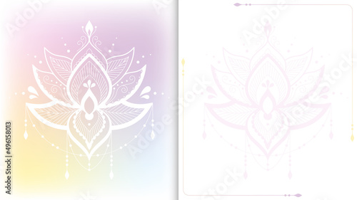 Trendy lotus flower on pastel gradient background. Light vector illustration