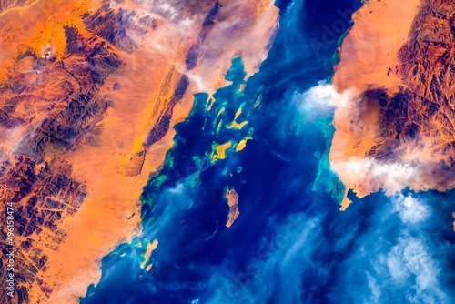 Fototapeta Naklejka Na Ścianę i Meble -  Coastal feature of the Red Sea. Digital enhancement. Elements by nasa