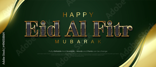 Beauty text Eid al fitr with gold effect letter editable text style