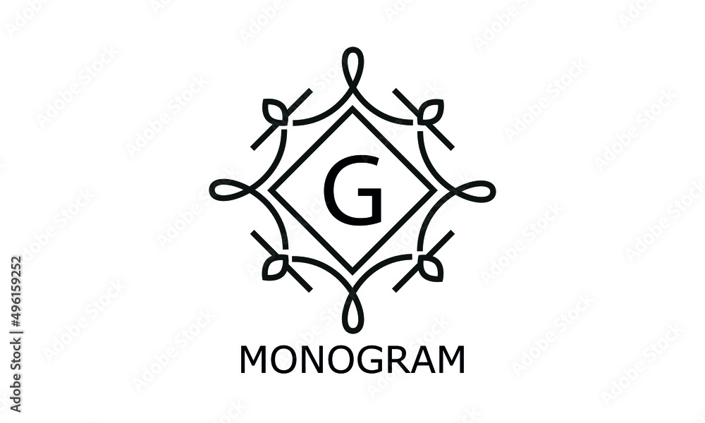 Simple elegant monogram template with letter G in the center. Decorative business sign, identity monogram for restaurant, boutique, hotel, heraldic or any desired idea. Simple elegant monogram template with letter G in the center. Decorative business sign, identity monogram for restaurant, boutique, hotel, heraldic or any desired idea.